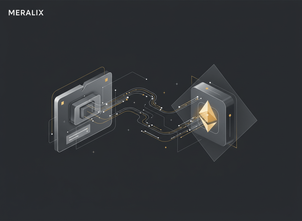 Ilustración editorial sobre compra segura de Ethereum en España, regulación, exchange y autocustodia.