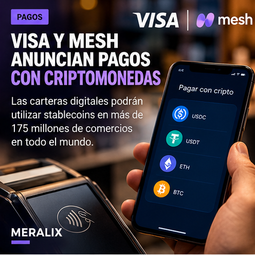Visa y Mesh anuncian pagos con criptomonedas desde carteras digitales