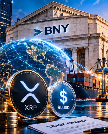 Ripple y BNY: infraestructura financiera y tokenización comercial, ilustración editorial