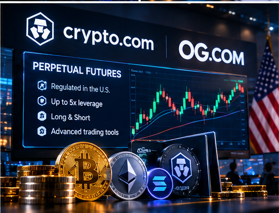 Crypto.com y OG.com anuncian futuros perpetuos cripto regulados en Estados Unidos con hasta 5x